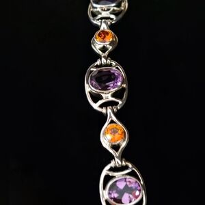NICKY BUTLER 925 Sterling Silver Amethyst & Honey Topaz Designer NB Bracelet NWT